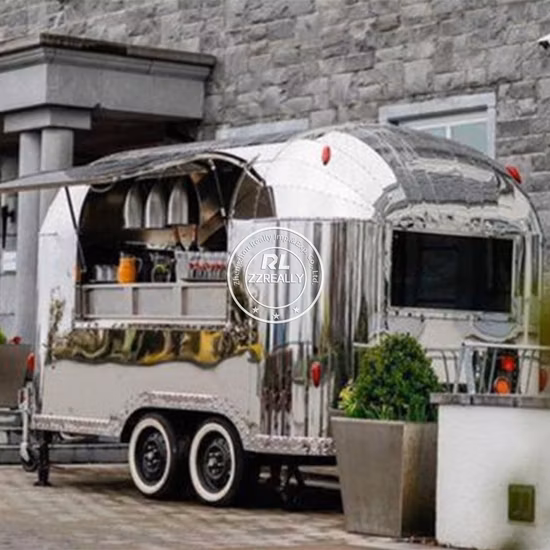 Mobiler Airstream-Lebensmittelanhänger aus Edelstahl für Salat, Gelato, Waffeln, Crêpes